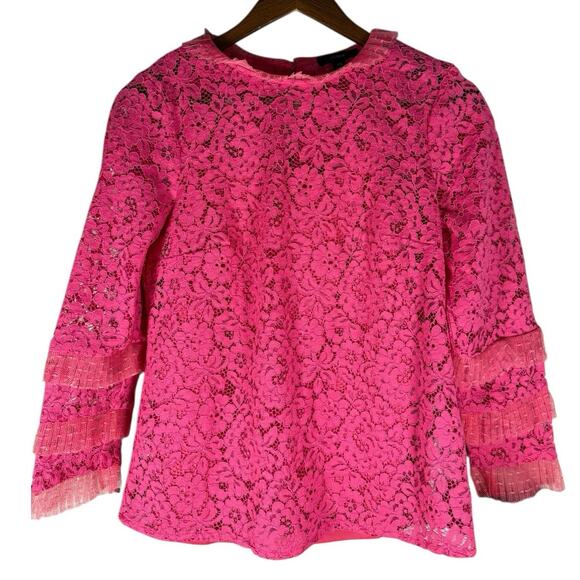 J.Crew Womens XS Pink Floral Lace Top Ruffle Sleeve Reimagined Collection - Picture 2 of 11